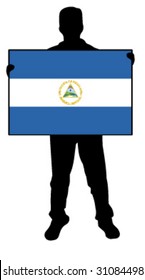 vector illustration of a man holding a flag of nicaragua