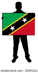 vector illustration of a man holding a flag of saint kitts nevis