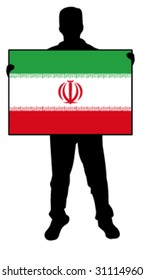 vector illustration of a man holding a flag of iran