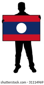 vector illustration of a man holding a flag of laos
