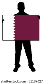 vector illustration of a man holding a flag of quatar