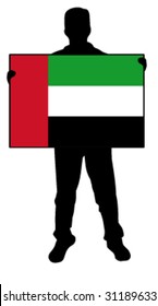 vector illustration of a man holding a flag of uae