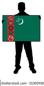 vector illustration of a man holding a flag of turkmenistan