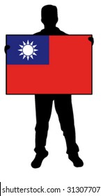 vector illustration of a man holding a flag of taiwan