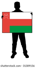 vector illustration of a man holding a flag of oman