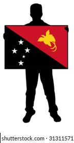 vector illustration of a man holding a flag of papua new guinea