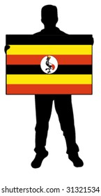 vector illustration of a man holding a flag of uganda