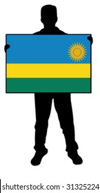 vector illustration of a man holding a flag of rwanda