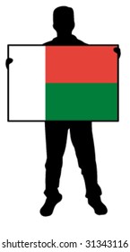vector illustration of a man holding a flag of mafagascar