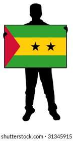 vector illustration of a man holding a flag of sao tome