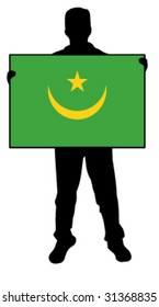 vector illustration of a man holding a flag of mauritania