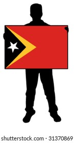 vector illustration of a man holding a flag of timor leste