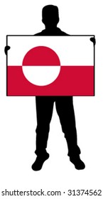 vector illustration of a man holding a flag of greenland