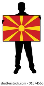 vector illustration of a man holding a flag of macedonia