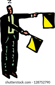 Vector illustration of a man holding flags