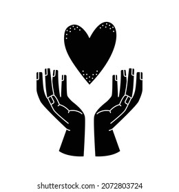 Vector illustration of a man holding a heart under his hands. Hand gestures. Simple style illustration.