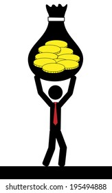 Vector / illustration. A man is holding in his hands a bag of coins.