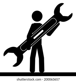 Vector / illustration. A man is holding in his hands a tool. 