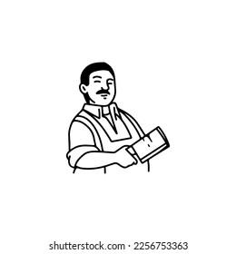 vector illustration of a man holding a large knife