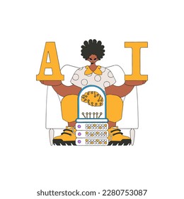 Vector illustration of a man holding letters A and I, representing Artificial Intelligence.