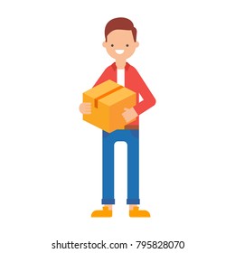 Ilustración vectorial de un hombre que sostiene un paquete