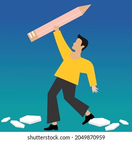 vector illustration of a man holding a pencil