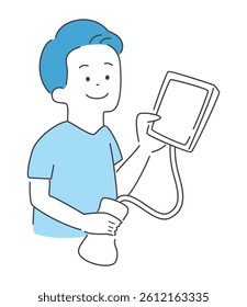Vector illustration of a man holding a portable echo