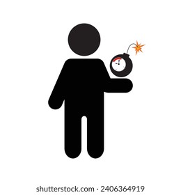 Vector illustration of a man holding sparking time bomb, a concept of rush time