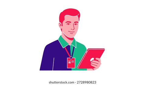 Ilustración vectorial de un hombre sosteniendo una tableta