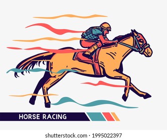 vector illustration man horse racing with motion color vector artwork