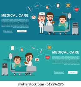 A vector illustration of a man in the hospital injured and insurance Services Concept for banner, Health insurance concept. Protection health. Care medical. Healthcare concept. 