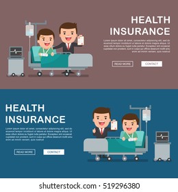 A vector illustration of a man in the hospital injured and insurance Services Concept for banner, Health insurance concept. Protection health. Care medical. Healthcare concept. 