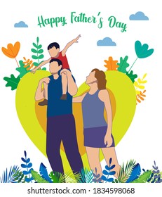 Vector illustration with a man hugging children. Happy father's day card