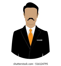 Vector illustration man icon. Businessman in black suit with mustache avatar flat design. Male face avatar