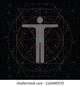 vector illustration of man icon in circle in dark colors for chart or diagram about body visuals and measurements