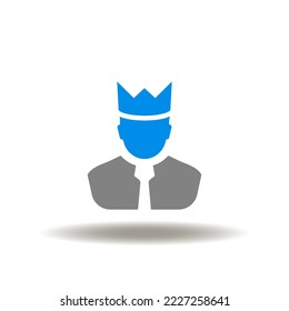 Vector Illustration Of Man With Crownю Icon Of Client First. Symbol Of Customer First And Centric Service.