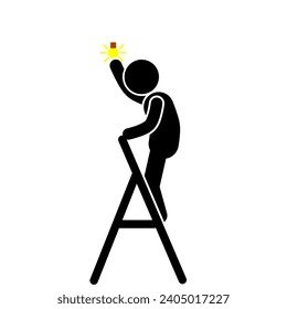 vector illustration of a man installing a lamp on a ladder