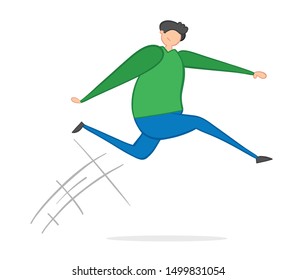 Vector illustration man jumping. Hand drawn. Colored outlines.