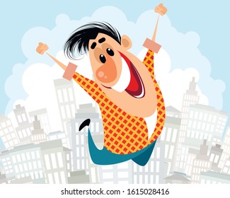 Vector illustration of a man jumping with happiness
