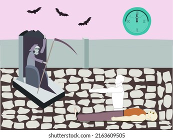 Vector illustration of a man just after death