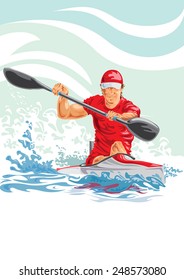 Vector illustration of a man in a kayak.