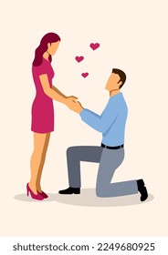 Vector illustration of man kneeling proposing to the woman