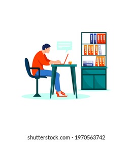 Vector illustration of a man with a laptop sitting on a chair. Freelancing, or learning concepts. Part 4.