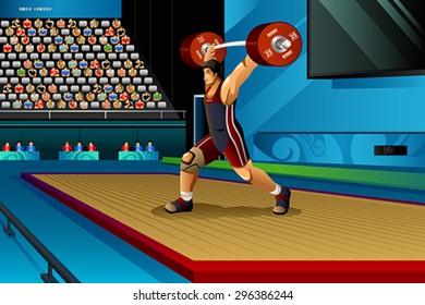 A vector illustration of man lifting weight in the competition for sport competition series
