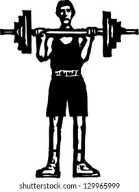 Vector illustration of man lifting weights