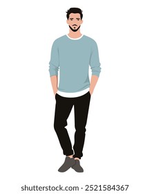 Vector illustration of a man in a light blue sweater and dark pants