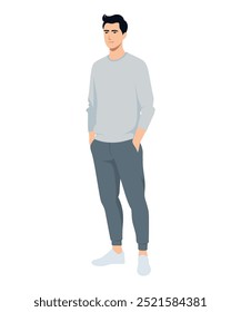 Vector illustration of a man in a light blue sweater and dark blue pants
