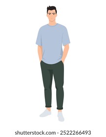 Ilustração vetorial de um homem em uma camiseta azul clara e calças verdes