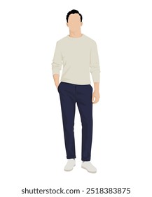 Vector illustration of a man in a light sweater and dark blue pants. Light casual
