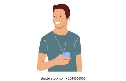 Vector illustration of man listening to music on smartphone